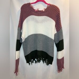 Ee:some Boutique Brand Distressed Striped Colorblock Sweater Women Size M/L